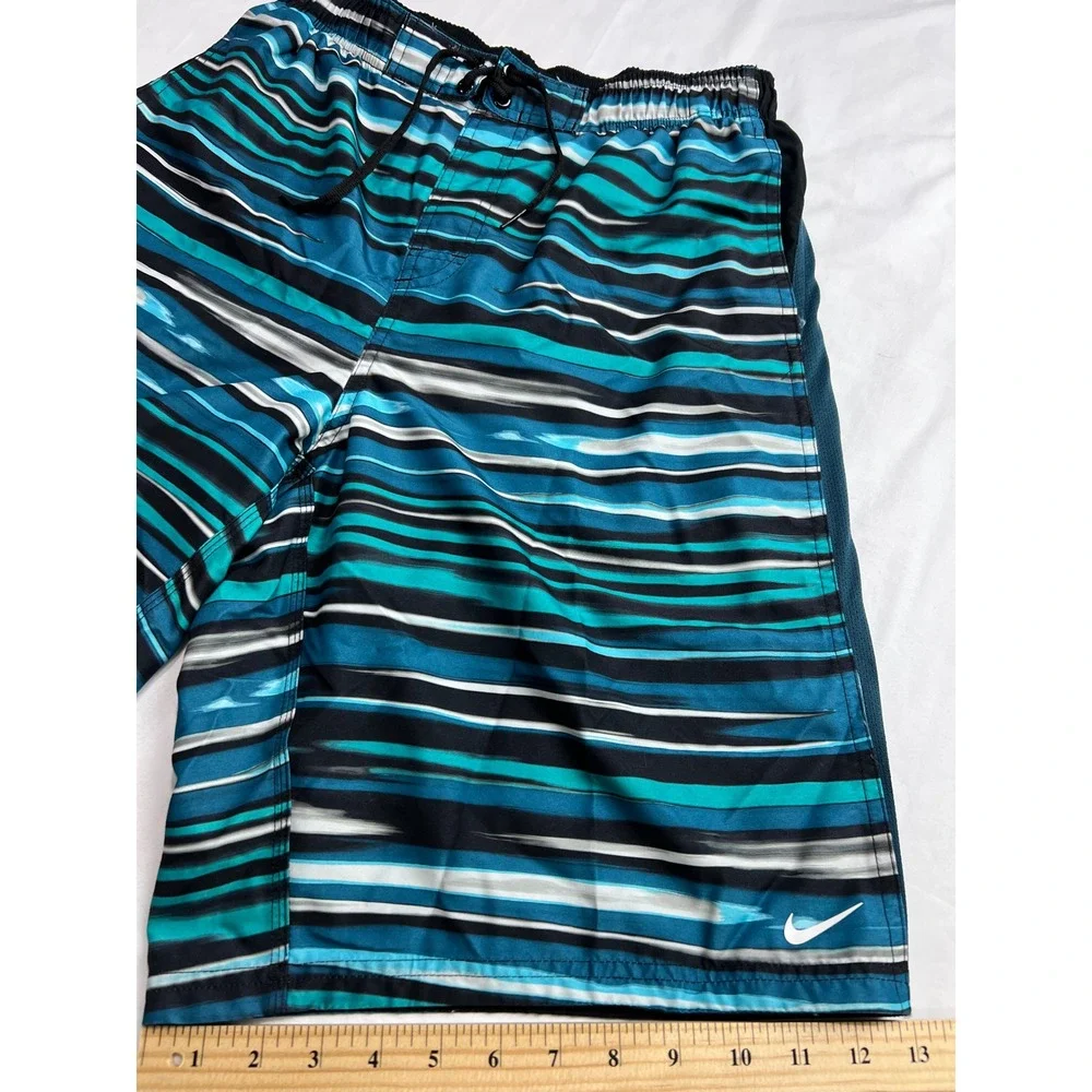 Nike Board Shorts Mens Large‎ Blue Striped Swim Trunks Athletic Beachwear B17